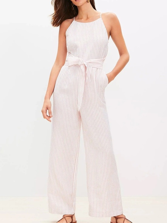 LOFT Pants - LOFT Linen Viscose Women’s Jumpsuit 4P Red White Striped USA 4th of July